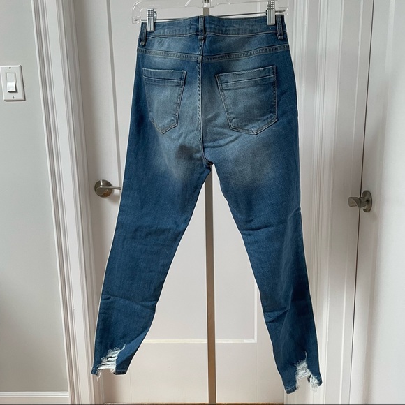 Dex Jeans with green/white stripe and frayed/distressed ankles - Picture 2 of 7